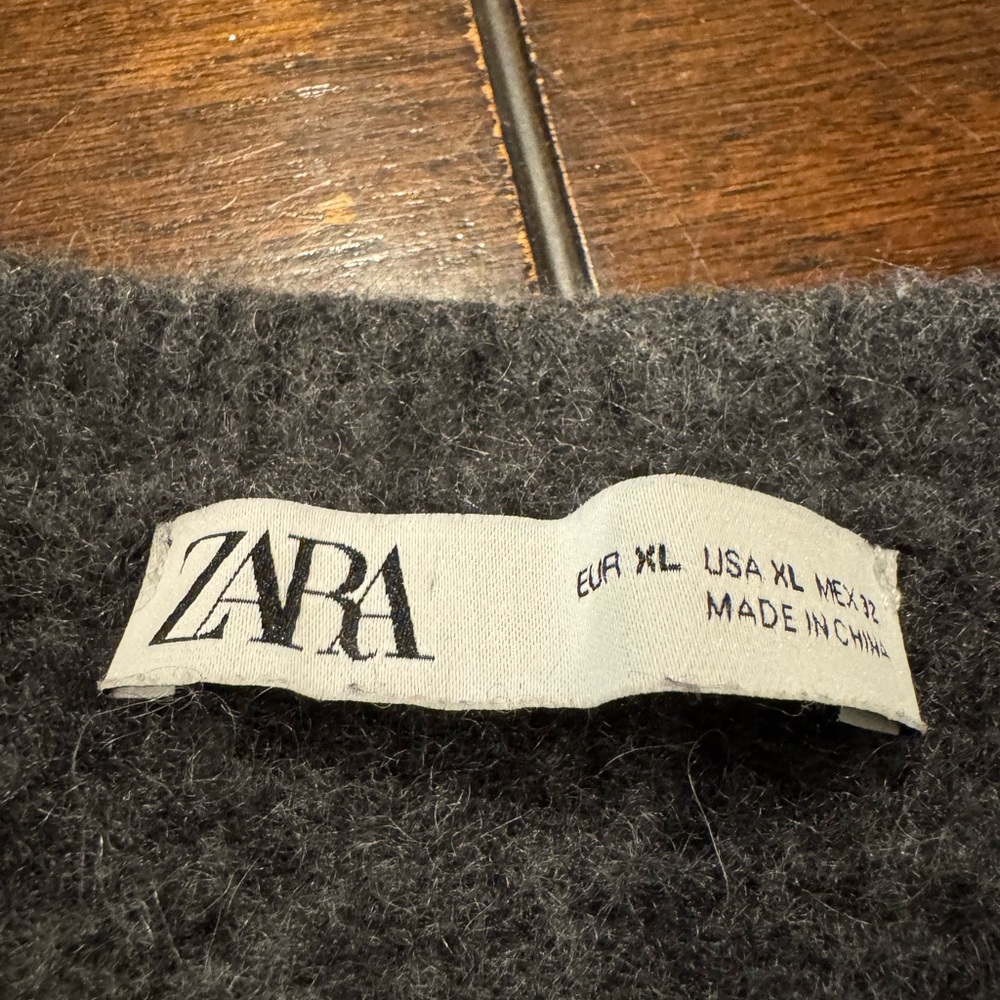 ZARA 100% Cashmere Knit Sweater XL Gray Cropped Soft Luxury Pullover - Picture 6 of 7